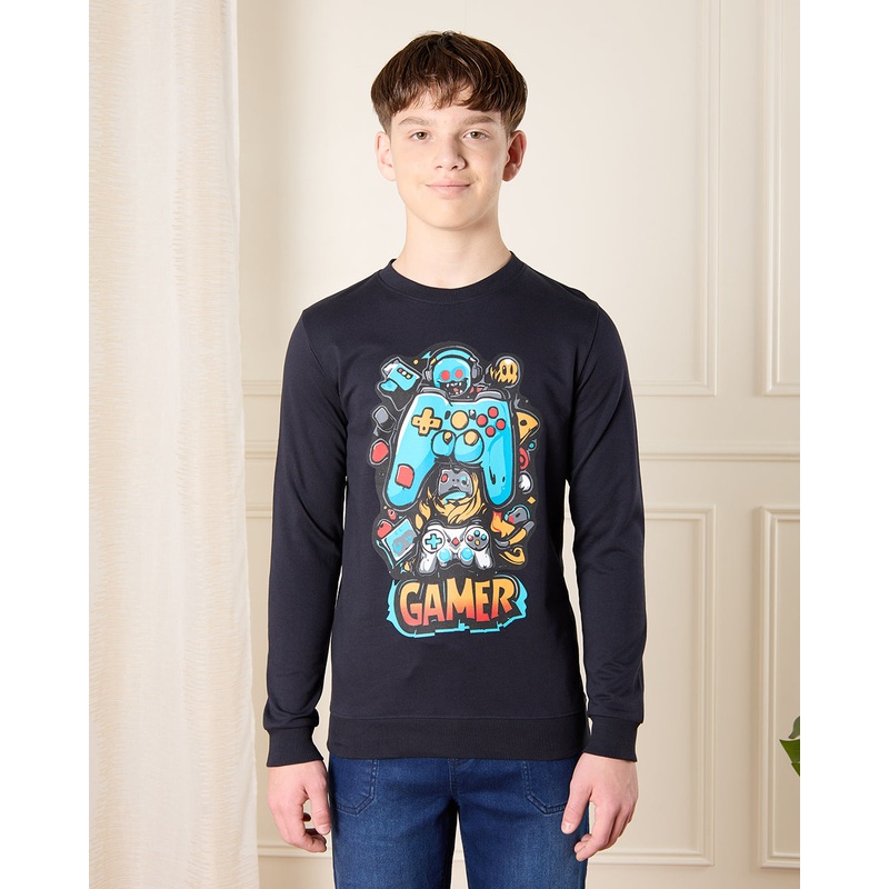 Senior Boys Navy Gamer Print Sweatshirt