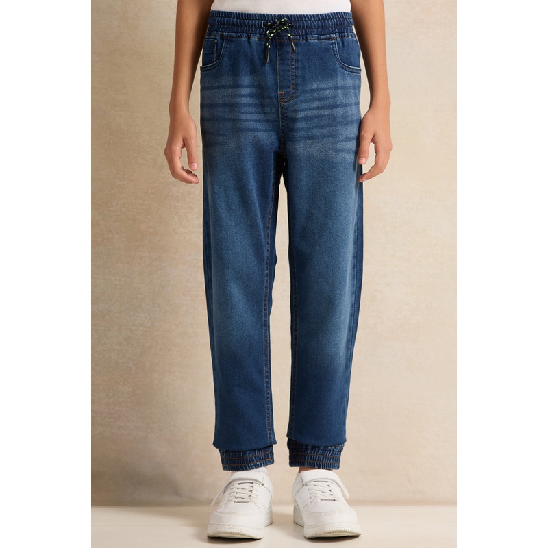 Senior Boys Navy Pull-on Denim Joggers