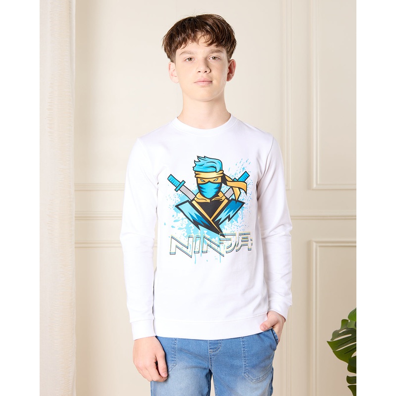 Senior Boys White Ninja Print Sweatshirt