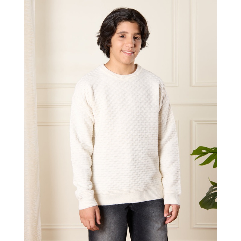 Senior Boys White Textured Pullover