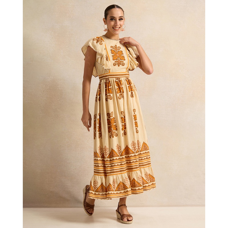 Women Beige All-Over Print Dress