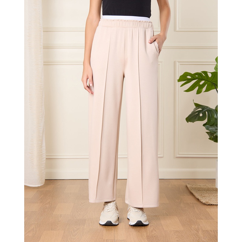 Women Beige Wide Leg Active Pants