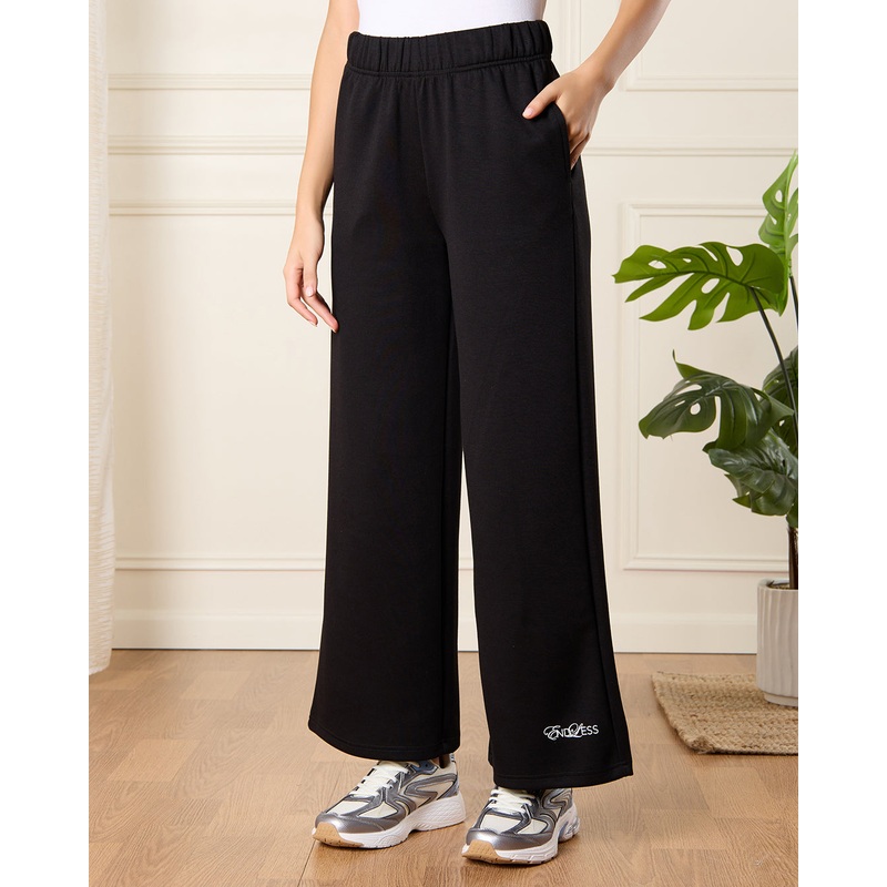 Women Black Wide Leg Active Pants