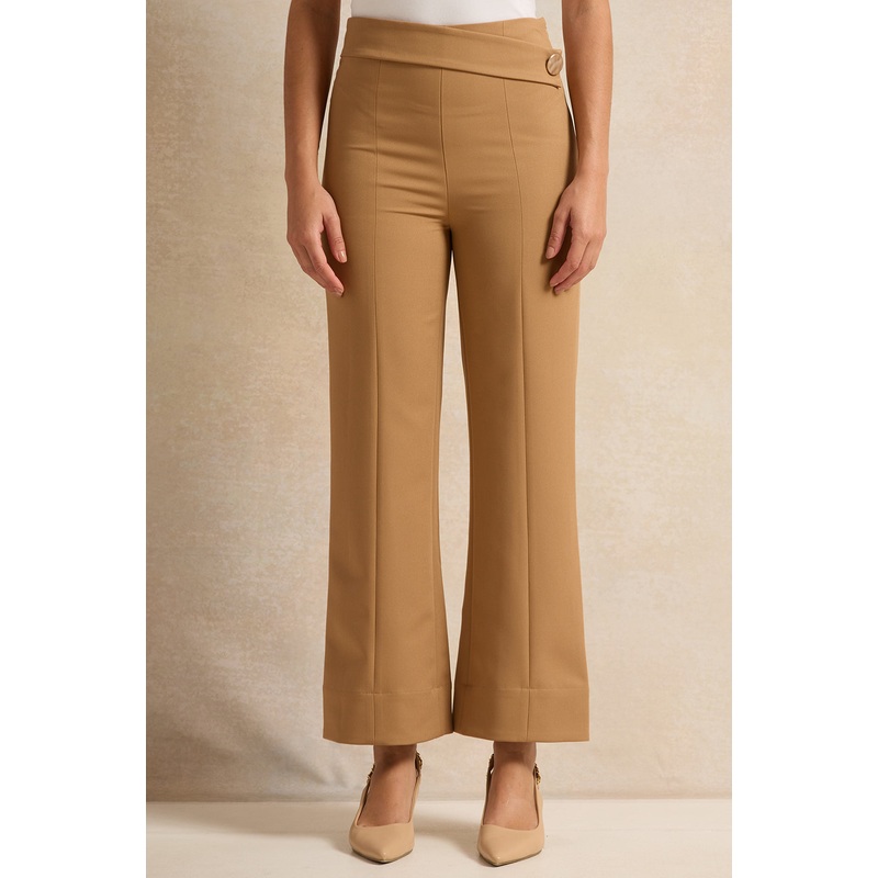 Women Brown Button Flared Brown Trousers