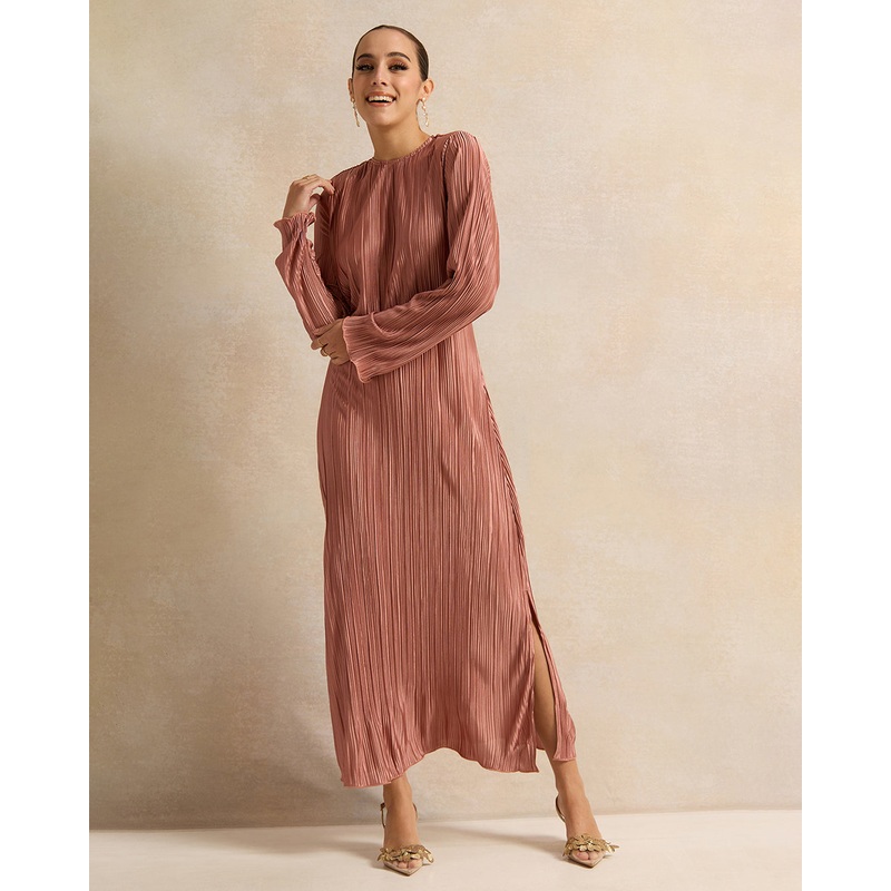 Women Brown Plisse Maxi Dress|UK8|UK10|UK12|UK14|UK16|UK18