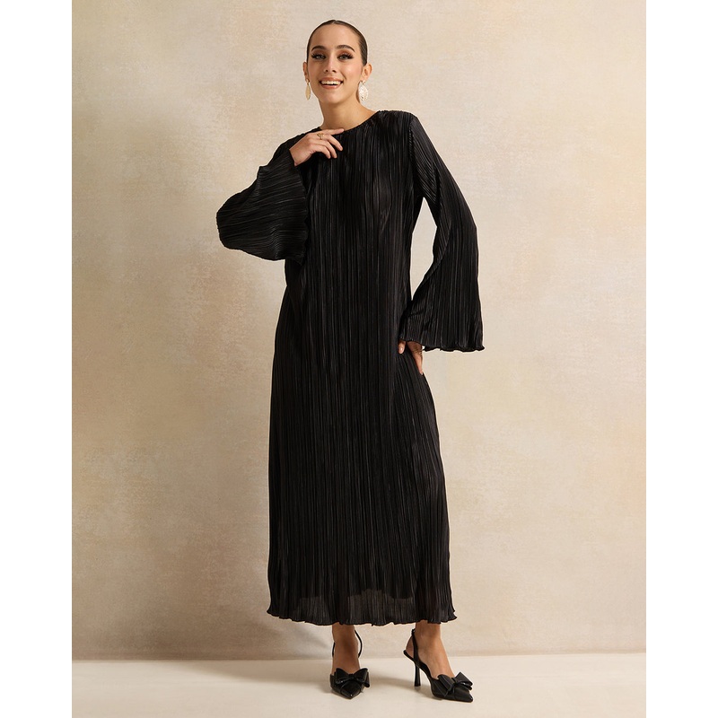 Women Burgundy Plisse Maxi Dress