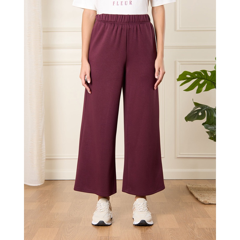 Women Burgundy Wide Leg Active Pants