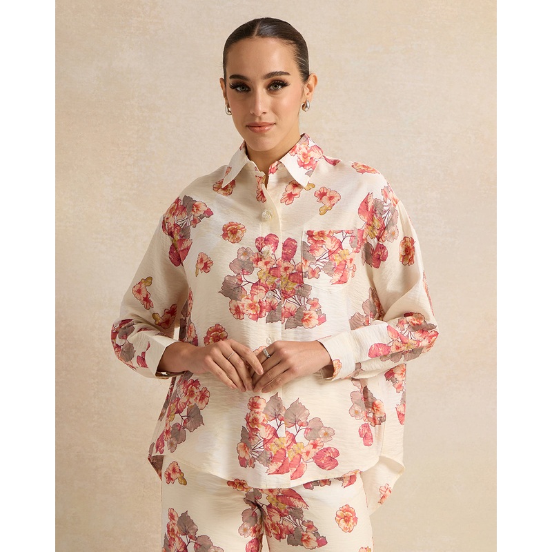Women Cream Floral Print Shirt