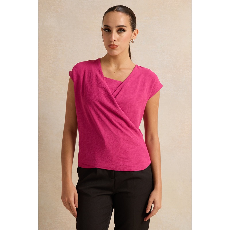 Women Fuchsia Wrap Detailed Drop Shoulder Blouse