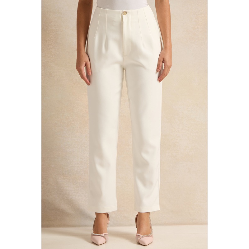 Women Ivory Tapered Formal Trousers