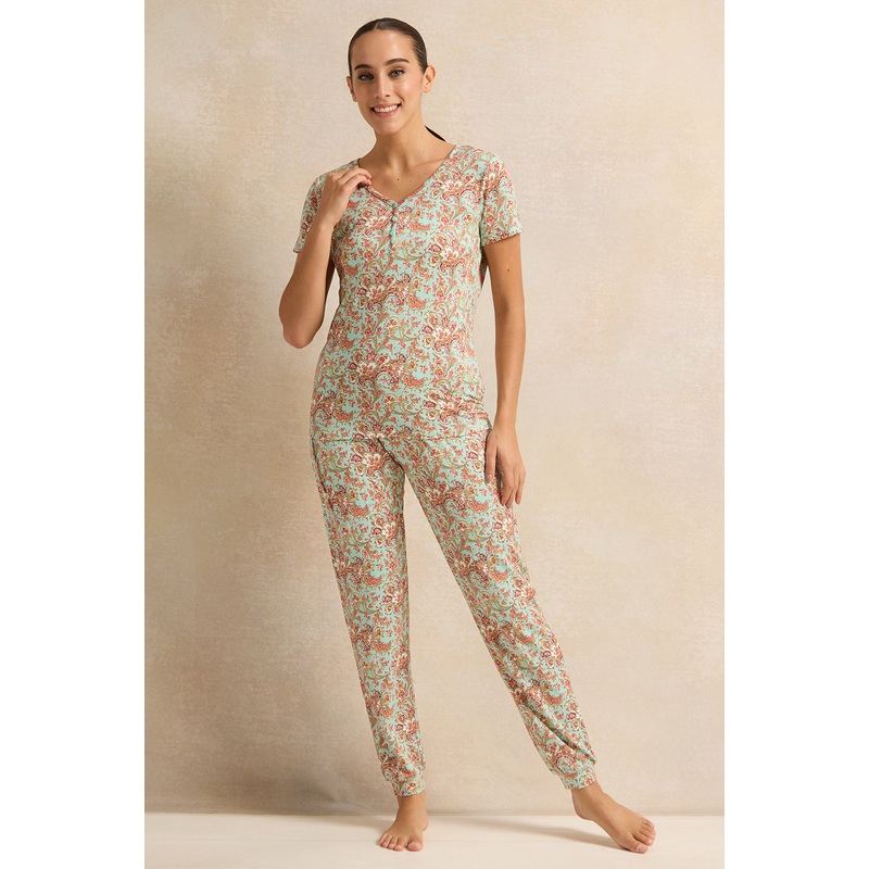 Women Mint Printed Pyjama Set (2 Piece)
