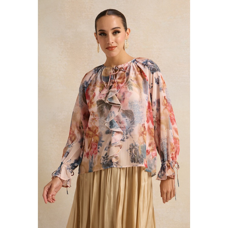 Women Multicolour Round Neck Tie Top