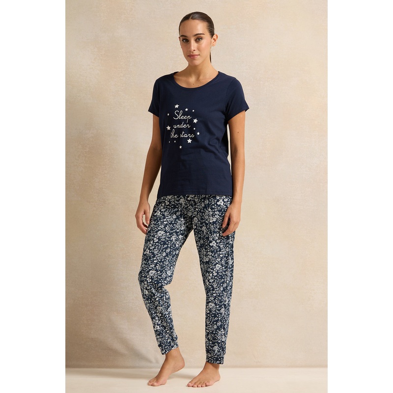 Women Navy Printed Pyjama Set (2 Piece)