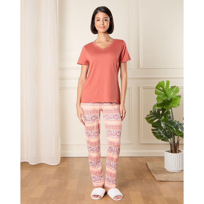 Women Pink Printed Payjama Set (2 Piece)