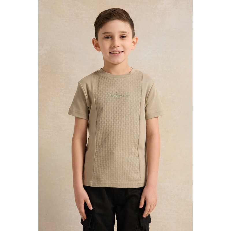 Boys Ecru Jacquard T-Shirt|2-3 Years|3-4 Years|4-5 Years|5-6 Years|6-7 Years|7-8 Years