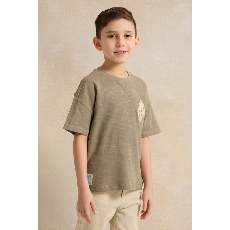 Boys Olive Embroidered T-Shirt