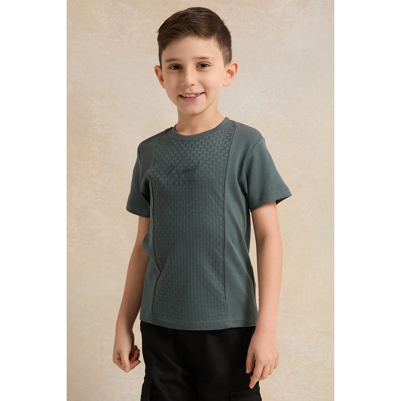 Boys Olive Jacquard T-Shirt|2-3 Years|3-4 Years|4-5 Years|5-6 Years|6-7 Years|7-8 Years