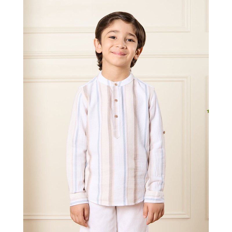 Boys White Mandarin Collar Kurta Shirt
