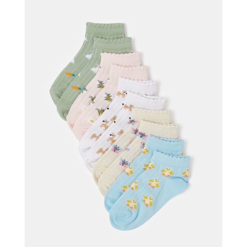 Girls Assorted Printed Ankle Length Socks (5 Pairs)