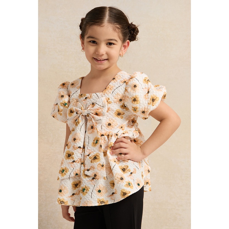 Girls Cream Printed Blouse|2-3 Years|3-4 Years|4-5 Years|5-6 Years|6-7 Years|7-8 Years