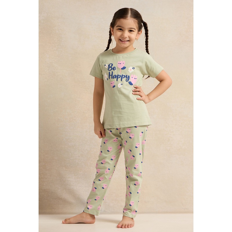 Girls Mint Printed Pyjama Set (2 Piece)