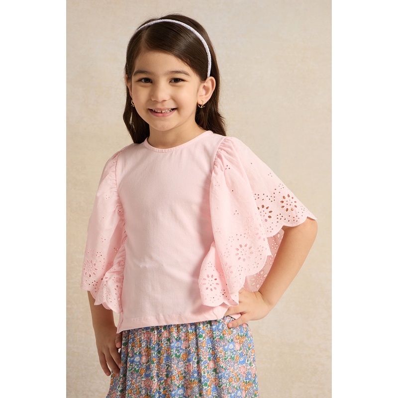 Girls Pink Embossed Casual Top