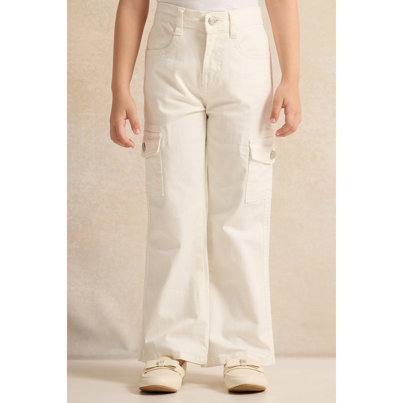Girls White Cargo Pocket Flared Jeans