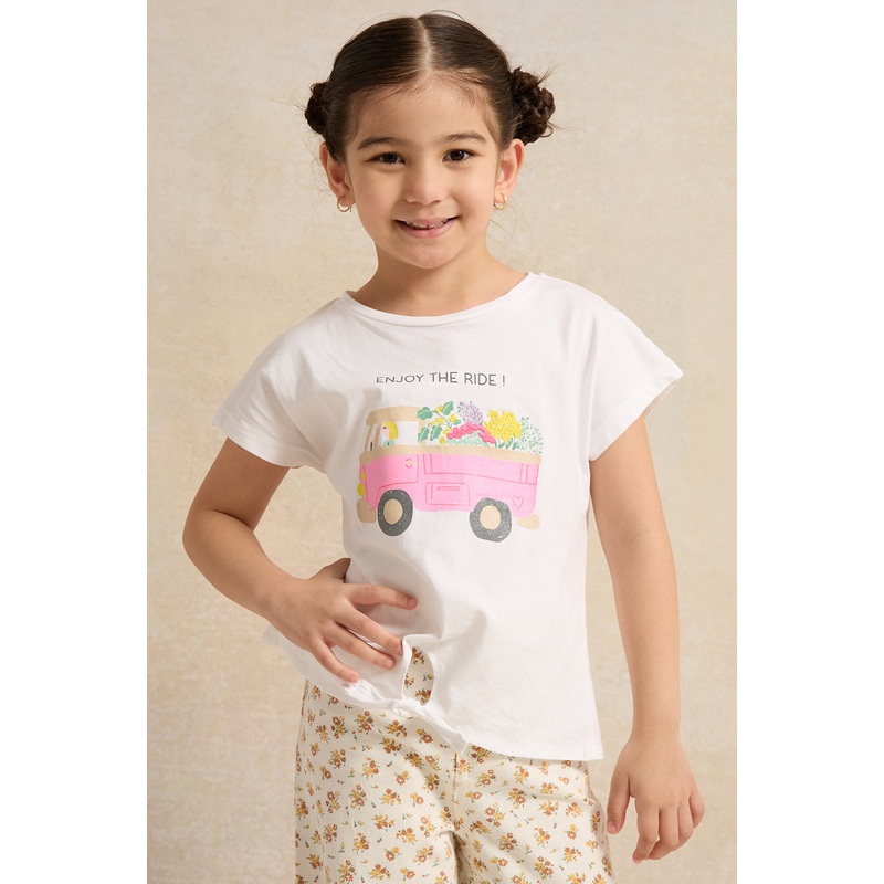 Girls White Embroidered T-Shirt