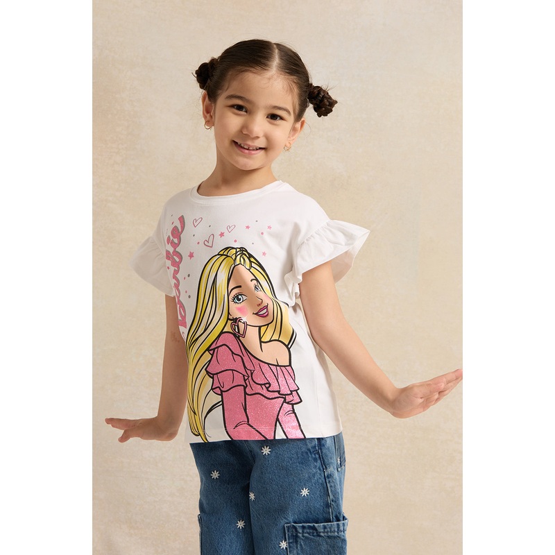 Girls White Printed T-Shirtr|2-3 Years|3-4 Years|4-5 Years|5-6 Years|6-7 Years|7-8 Years