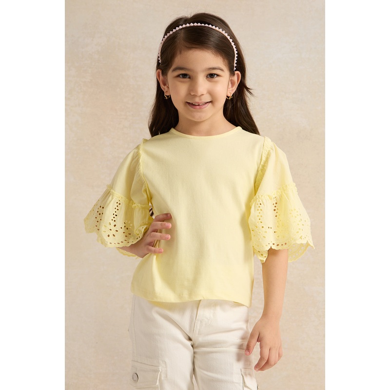 Girls Yellow Embossed Casual Top