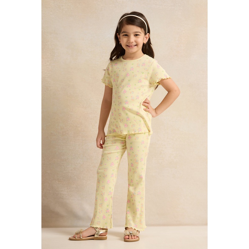 Girls Yellow Flower Printed Set (2 Piece)