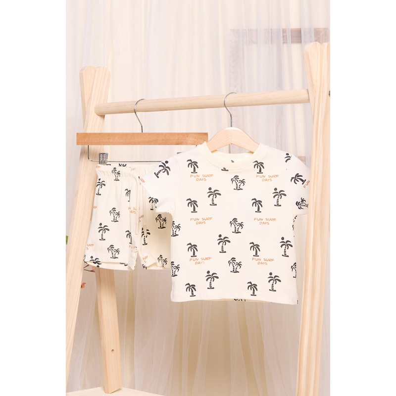 Infant Boys Cream Printed Casual Set (2 Piece)