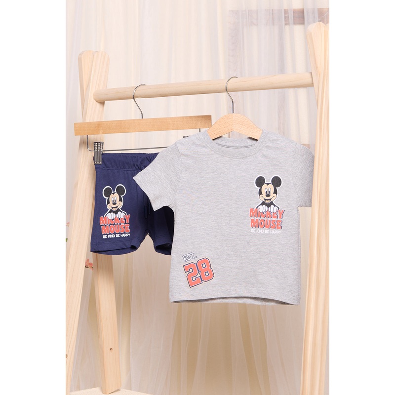 Infant Boys Grey And Navy Printed Casual Set (2 Piece)