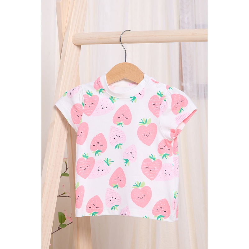 Infant Girls Ivory Strawberry Printed T-Shirt