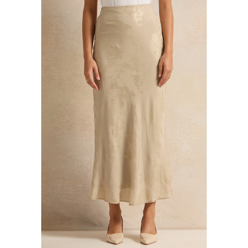 Women Beige Printed Satin Skirt