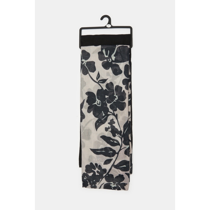 Women Black& White Printed & Solid Floral Printed Scarf Set (2Piece)
