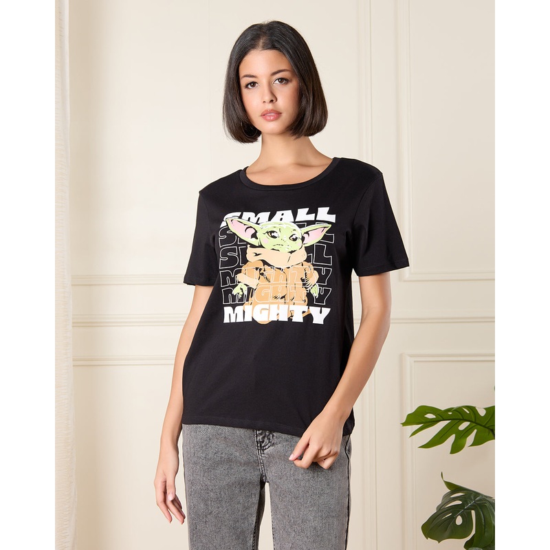 Women Black Yoda Printed T-Shirt