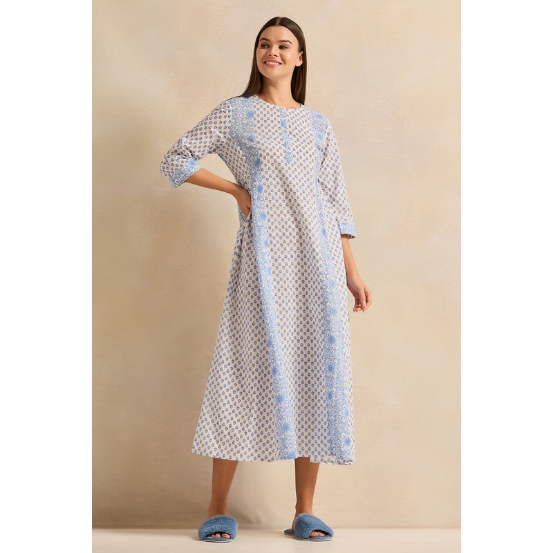 Women Blue Printed Nightgown|UK10|UK12|UK14|UK16|UK18|UK20