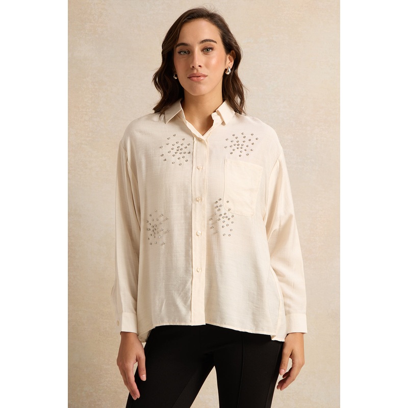 Women Cream Embellished Shirt|UK8|UK10|UK12|UK14|UK16|UK18