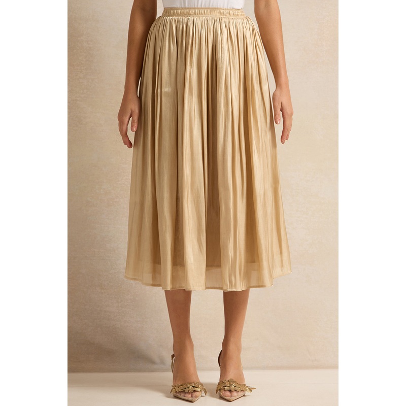 Women Cream Shimmer Gathered Skirt