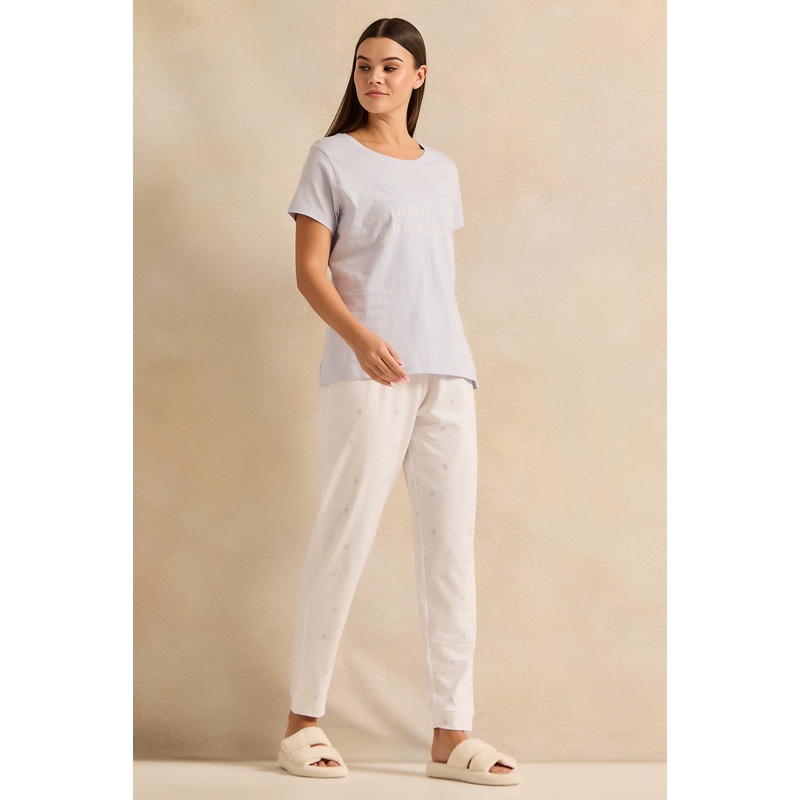 Women Grey Printed Pyjama Set (2 Piece)