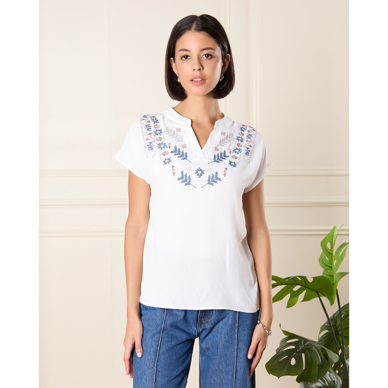Women Ivory Embroidered Blouse