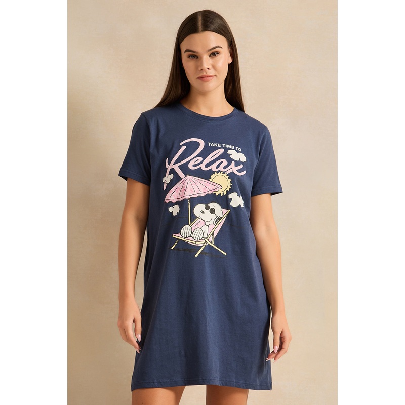 Women Navy Snoopy Print Nightshirt