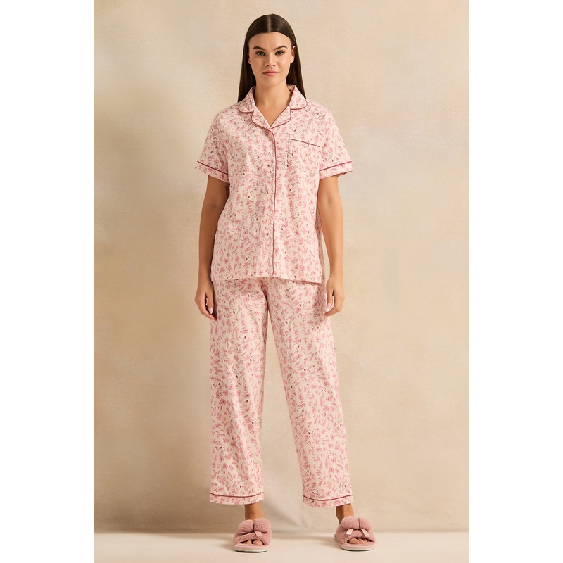 Women Pink Printed Collared Pyjama Set (2 Piece)