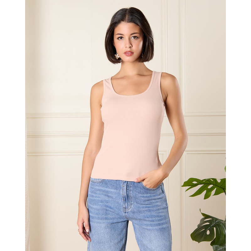 Women Tan Ribbed Vest|UK8|UK10|UK12|UK14|UK16|UK18