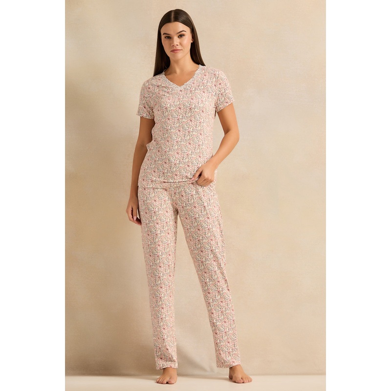 Women White Summer Floral Pyjama Set (2 Piece)