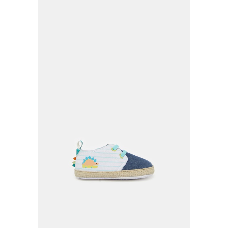 Baby Blue Denim Dinosaur Print Pram Shoe