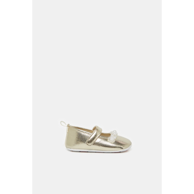 Baby Gold Embellished Pram Shoes