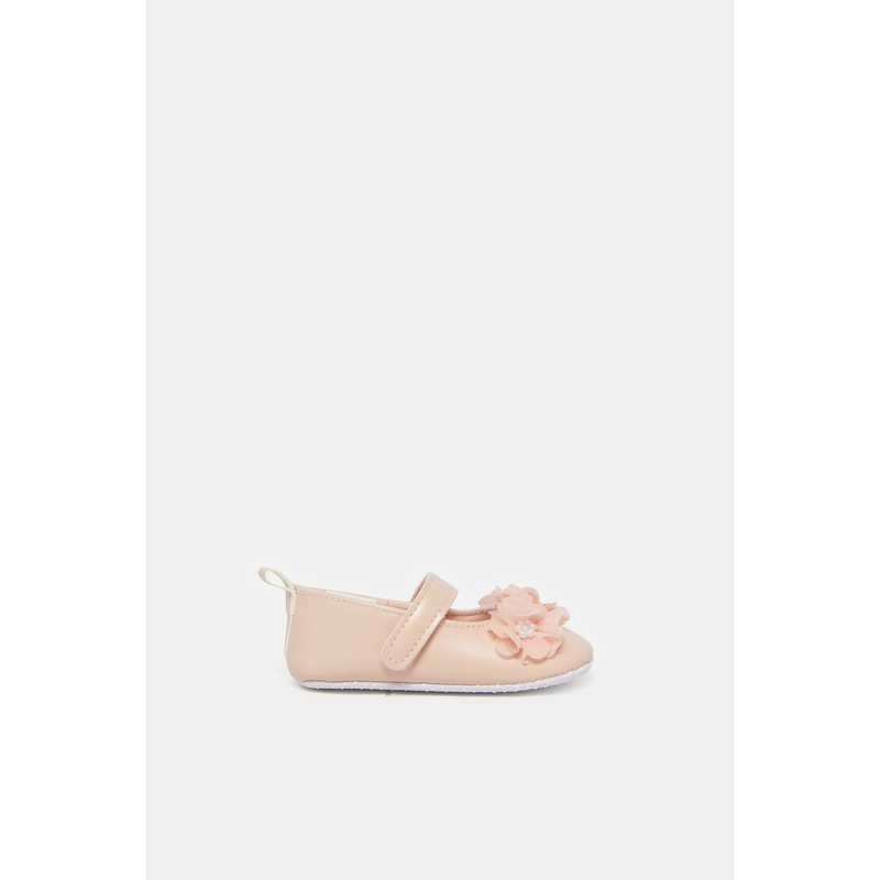Baby Pink Embellished  Pram Shoe