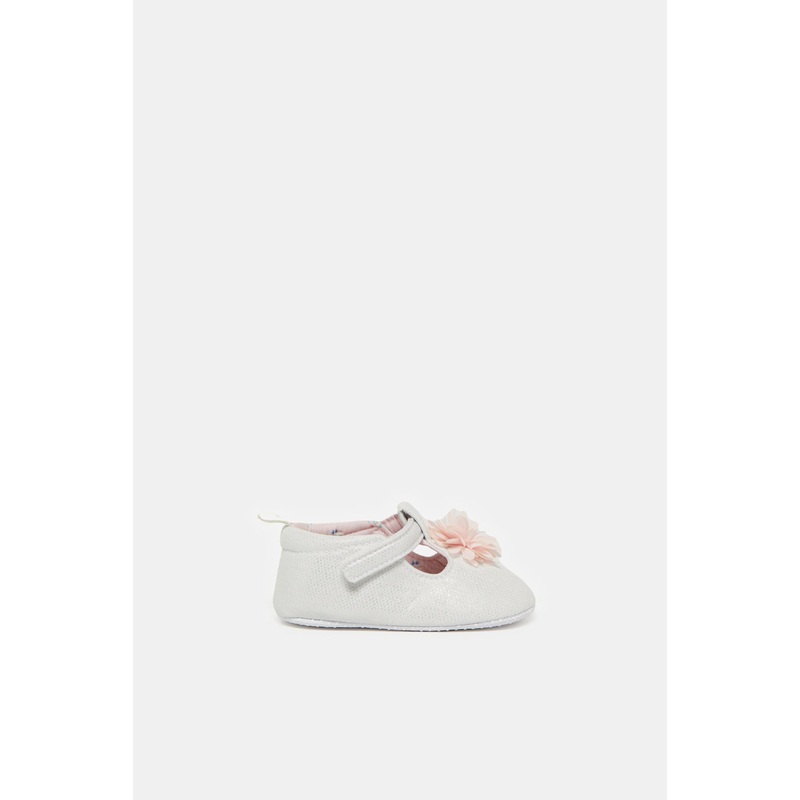 Baby White Embellished  Pram Shoe